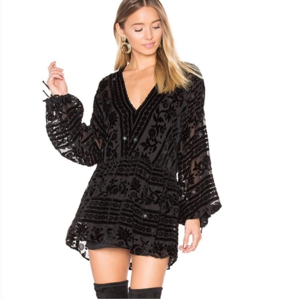 Lovers + Friends Black Embellished Graphic Mini Dress